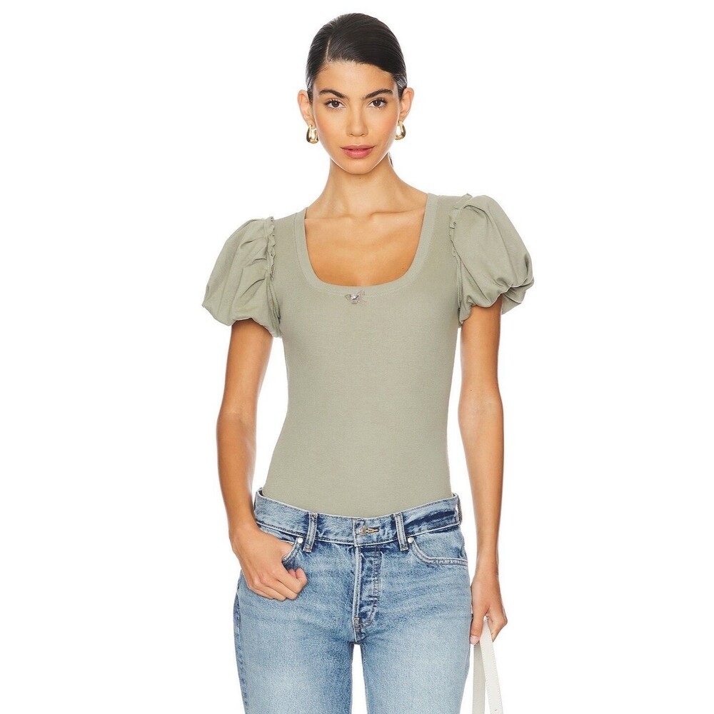 Free People Downtime Puff Sleeve Bodysuit Size M
